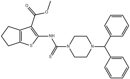 methyl 2-(4-benzhydrylpiperazine-1-carbothioamido)-5,6-dihydro-4H-cyclopenta[b]thiophene-3-carboxylate Struktur