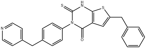 6-benzyl-3-[4-(pyridin-4-ylmethyl)phenyl]-2-sulfanylidene-1H-thieno[2,3-d]pyrimidin-4-one Struktur