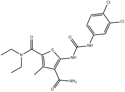 5-[(3,4-dichlorophenyl)carbamoylamino]-2-N,2-N-diethyl-3-methylthiophene-2,4-dicarboxamide Struktur