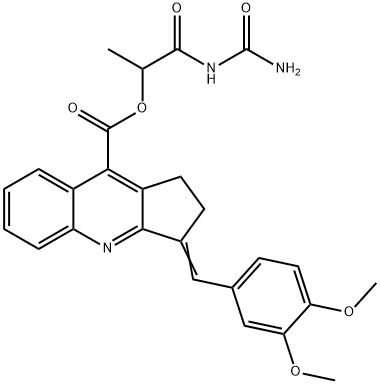 1-(carbamoylamino)-1-oxopropan-2-yl 3-[(3,4-dimethoxyphenyl)methylidene]-1H,2H,3H-cyclopenta[b]quinoline-9-carboxylate Struktur