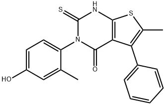 3-(4-hydroxy-2-methylphenyl)-6-methyl-5-phenyl-2-sulfanylidene-1H-thieno[2,3-d]pyrimidin-4-one Struktur