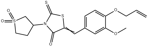 (5Z)-3-(1,1-dioxothiolan-3-yl)-5-[(3-methoxy-4-prop-2-enoxyphenyl)methylidene]-2-sulfanylidene-1,3-thiazolidin-4-one Struktur