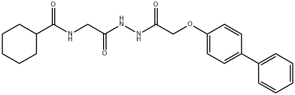 N-(2-{2-[(4-biphenylyloxy)acetyl]hydrazino}-2-oxoethyl)cyclohexanecarboxamide (non-preferred name) Struktur