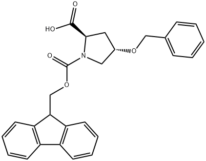 (2R,4S)-4-(benzyloxy)-1-{[(9H-fluoren-9-yl)methoxy]carbonyl}pyrrolidine-2-carboxylic acid Struktur