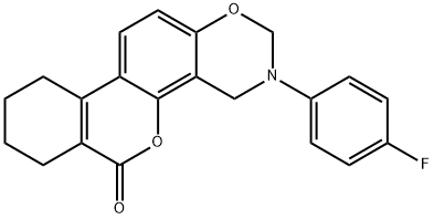 3-(4-fluorophenyl)-2,4,7,8,9,10-hexahydroisochromeno[3,4-f][1,3]benzoxazin-6-one Struktur