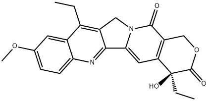 1H-Pyrano[3',4':6,7]indolizino[1,2-b]quinoline-3,14(4H,12H)-dione, 4,11-diethyl-4-hydroxy-9-methoxy-, (4S)- Struktur