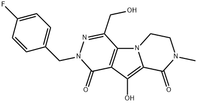 Pyrazino[1',2':1,5]pyrrolo[2,3-d]pyridazine-1,9(2H,6H)-dione, 2-[(4-fluorophenyl)methyl]-7,8-dihydro-10-hydroxy-4-(hydroxymethyl)-8-methyl Struktur