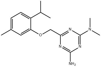 2-N,2-N-dimethyl-6-[(5-methyl-2-propan-2-ylphenoxy)methyl]-1,3,5-triazine-2,4-diamine Struktur