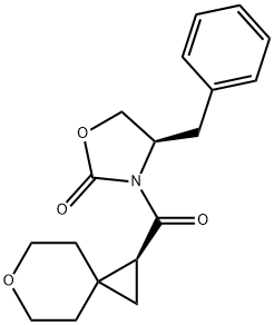 2-Oxazolidinone, 3-[(1S)-6-oxaspiro[2.5]oct-1-ylcarbonyl]-4-(phenylmethyl)-, (4R)- Struktur