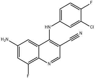 3-Quinolinecarbonitrile, 6-amino-4-[(3-chloro-4-fluorophenyl)amino]-8-fluoro- Struktur