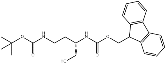 Carbamic acid, N-[(1S)-3-[[(1,1-dimethylethoxy)carbonyl]amino]-1-(hydroxymethyl)propyl]-, 9H-fluoren-9-ylmethyl ester Struktur