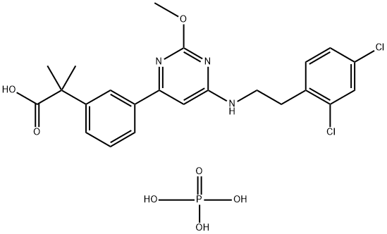 Benzeneacetic acid, 3-[6-[[2-(2,4-dichlorophenyl)ethyl]aMino]-2-Methoxy-4-pyriMidinyl]-α,α-diMethyl-, phosphate (1:1) Struktur