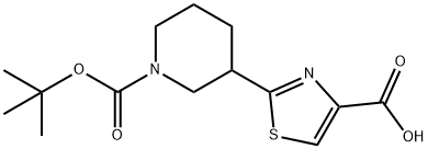 1-Piperidinecarboxylic acid, 3-(4-carboxy-2-thiazolyl)-, 1-(1,1-dimethylethyl) ester Struktur