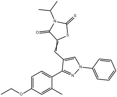 (5Z)-5-[[3-(4-ethoxy-2-methylphenyl)-1-phenylpyrazol-4-yl]methylidene]-3-propan-2-yl-2-sulfanylidene-1,3-thiazolidin-4-one Struktur