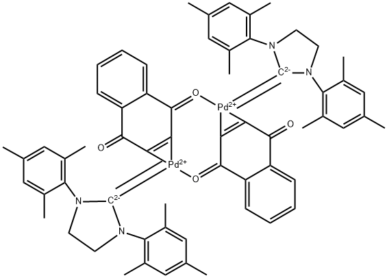 Naphthochinone-1,3-bis(2,4,6-trimethylphenyl)-4,5-dihydroimidazole-2-ylidenepalladium(0)-dimer Struktur