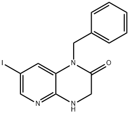 Pyrido[2,3-b]pyrazin-2(1H)-one, 3,4-dihydro-7-iodo-1-(phenylmethyl)- Struktur