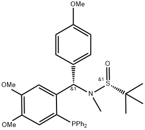 [S(R)]-N-[(S)-[2-(Diphenylphosphino)-4,5-dimethoxyphenyl)](4-methoxyphenyl)methyl]-N,2-dimethyl-2-propanesulfinamide Struktur