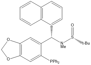 [S(R)]-N-[(S)-[6-(Diphenylphosphino)benzo[d][1,3]dioxol-5-yl]-1-naphthalenylmethyl]-N,2-dimethyl-2-propanesulfinamide Struktur