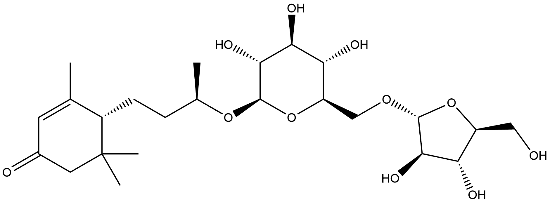 2-Cyclohexen-1-one, 4-[(3R)-3-[(6-O-α-L-arabinofuranosyl-β-D-glucopyranosyl)oxy]butyl]-3,5,5-trimethyl-, (4R)- Struktur