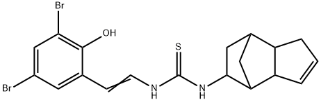 Thiourea, N-[2-(3,5-dibromo-2-hydroxyphenyl)ethenyl]-N'-(3a,4,5,6,7,7a-hexahydro-4,7-methano-1H-inden-5-yl)- Struktur