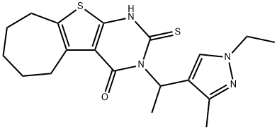 3-[1-(1-ethyl-3-methylpyrazol-4-yl)ethyl]-2-sulfanylidene-1,5,6,7,8,9-hexahydrocyclohepta[2,3]thieno[2,4-b]pyrimidin-4-one Struktur