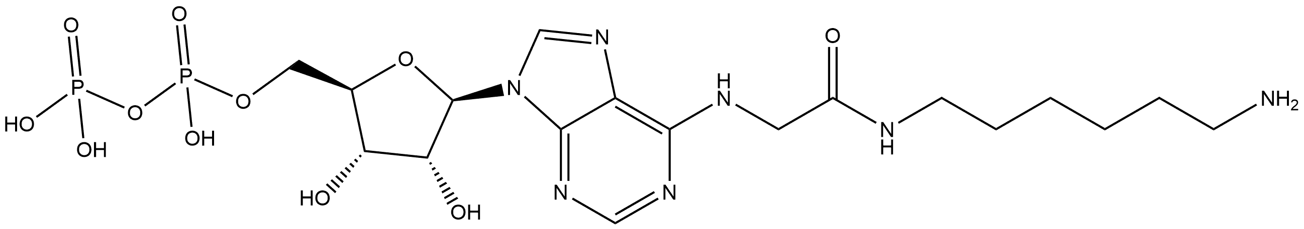 Adenosine 5'-(trihydrogen diphosphate), N-[2-[(6-aminohexyl)amino]-2-oxoethyl]- (9CI) Struktur