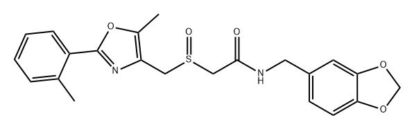 Acetamide, N-(1,3-benzodioxol-5-ylmethyl)-2-[[[5-methyl-2-(2-methylphenyl)-4-oxazolyl]methyl]sulfinyl]- Struktur