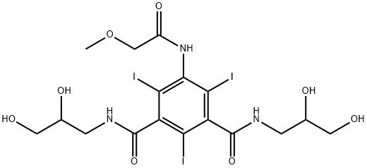 N1,N3-bis(2,3-dihydroxypropyl)-2,4,6-triiodo-5-(2-methoxyacetamido)isophthalamide Struktur