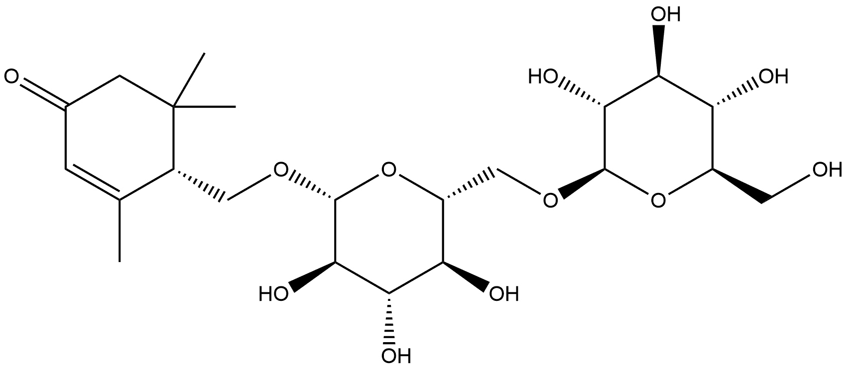 2-Cyclohexen-1-one, 4-[[(6-O-β-D-glucopyranosyl-β-D-glucopyranosyl)oxy]methyl]-3,5,5-trimethyl-, (4S)- Struktur