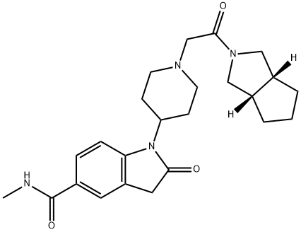 1-[1-[2-[(3aR,6aS)-Hexahydrocyclopenta[c]pyrrol-2(1H)-yl]-2-oxoethyl]-4-piperidinyl]-2,3-dihydro-N-methyl-2-oxo-1H-indole-5-carboxamide Struktur