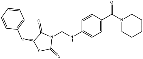 (5Z)-5-benzylidene-3-[[[4-(piperidine-1-carbonyl)phenyl]amino]methyl]- 2-sulfanylidene-thiazolidin-4-one Struktur