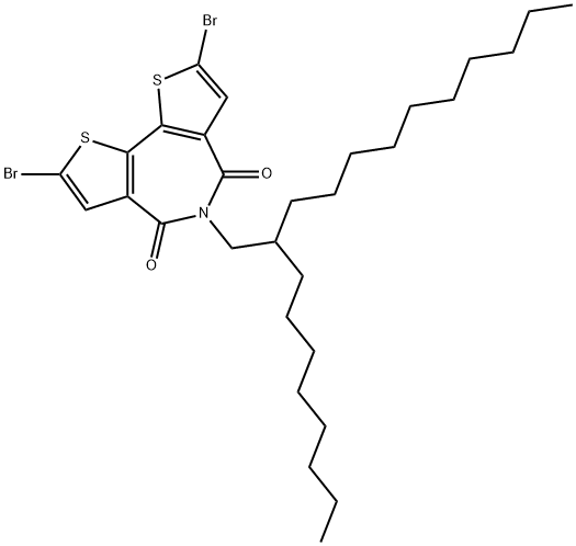 4H-Dithieno[3,2-c:2',3'-e]azepine-4,6(5H)-dione, 2,8-dibromo-5-(2-octyldodecyl)- Struktur