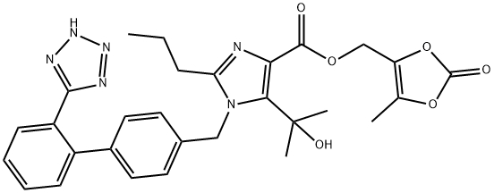 1H-Imidazole-4-carboxylic acid, 5-(1-hydroxy-1-methylethyl)-2-propyl-1-[[2'-(2H-tetrazol-5-yl)[1,1'-biphenyl]-4-yl]methyl]-, (5-methyl-2-oxo-1,3-dioxol-4-yl)methyl ester Struktur