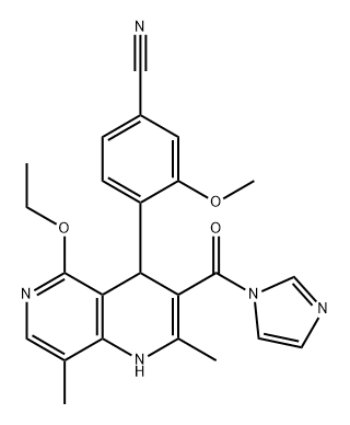 Benzonitrile, 4-[5-ethoxy-1,4-dihydro-3-(1H-imidazol-1-ylcarbonyl)-2,8-dimethyl-1,6-naphthyridin-4-yl]-3-methoxy- Struktur