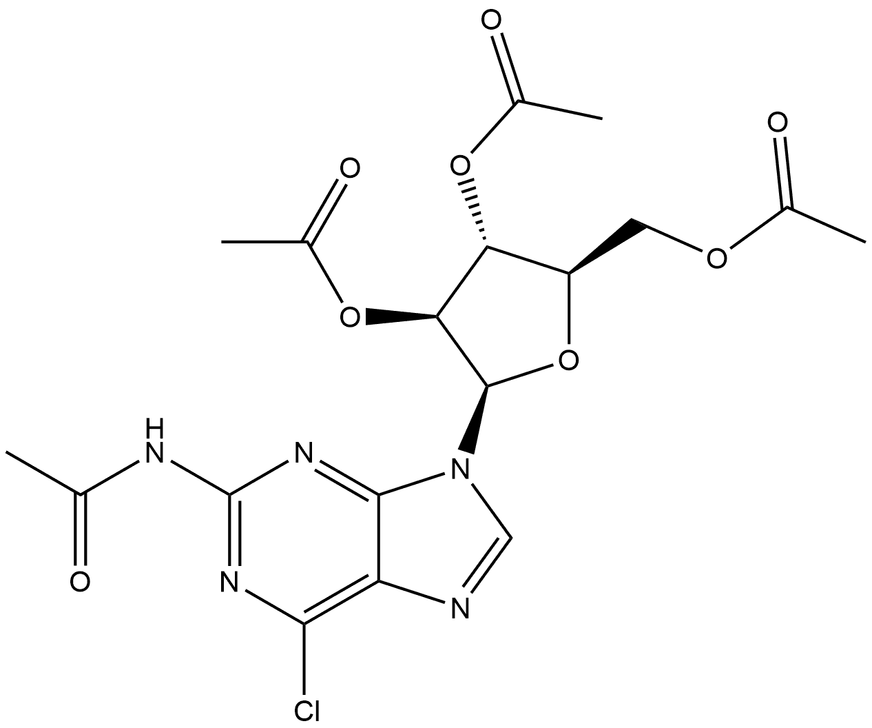 Acetamide, N-[6-chloro-9-(2,3,5-tri-O-acetyl-β-D-arabinofuranosyl)-9H-purin-2-yl]- Struktur