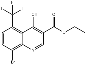 Ethyl 8-bromo-4-hydroxy-5-(trifluoromethyl)quinoline-3-carboxylate Struktur