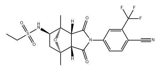 Ethanesulfonamide, N-[(3aR,4R,5R,7R,7aS)-2-[4-cyano-3-(trifluoromethyl)phenyl]octahydro-4,7-dimethyl-1,3-dioxo-4,7-epoxy-1H-isoindol-5-yl]- Struktur