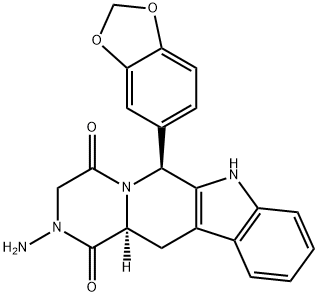 Pyrazino[1',2':1,6]pyrido[3,4-b]indole-1,4-dione, 2-amino-6-(1,3-benzodioxol-5-yl)-2,3,6,7,12,12a-hexahydro-, (6S,12aS)- Struktur