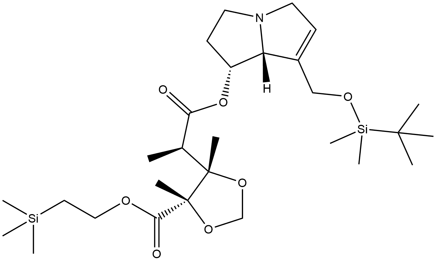 1,3-Dioxolane-4-acetic acid, α,4,5-trimethyl-5-[[2-(trimethylsilyl)ethoxy]carbonyl]-, 7-[[[(1,1-dimethylethyl)dimethylsilyl]oxy]methyl]-2,3,5,7a-tetrahydro-1H-pyrrolizin-1-yl ester, [4α[αR*(1R*,7aR*)],5α]- (9CI)