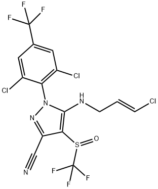 1H-Pyrazole-3-carbonitrile, 5-[[(2E)-3-chloro-2-propen-1-yl]amino]-1-[2,6-dichloro-4-(trifluoromethyl)phenyl]-4-[(trifluoromethyl)sulfinyl]- Struktur