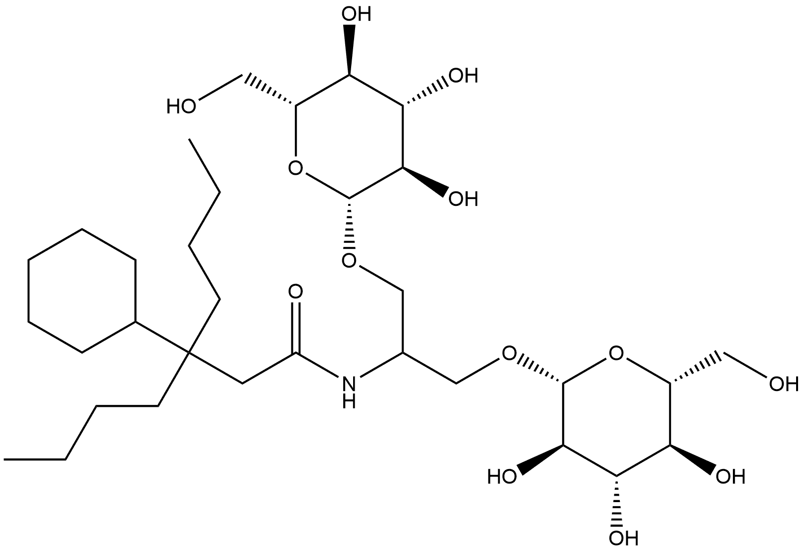 Cyclohexanepropanamide, β,β-dibutyl-N-[2-(β-D-glucopyranosyloxy)-1-[(β-D-glucopyranosyloxy)methyl]ethyl]- Struktur