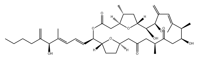 3,26,27-Trioxatricyclo[21.2.1.16,9]heptacos-13-ene-4,18,21-trione, 10,11,16-trihydroxy-2-[(1E,3E,5S)-5-hydroxy-4-methyl-6-methylene-1,3-decadien-1-yl]-7,14,15,19-tetramethyl-12-methylene-, (1R,2R,6S,7R,9R,10R,11R,13E,15R,16S,19S,23R)- Struktur