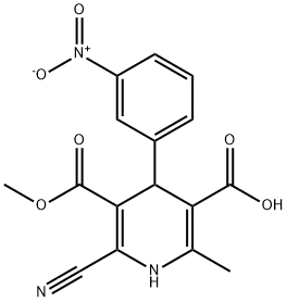 3,5-Pyridinedicarboxylic acid, 2-cyano-1,4-dihydro-6-methyl-4-(3-nitrophenyl)-, 3-methyl ester Struktur