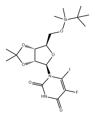 Uridine, 5'-O-[(1,1-dimethylethyl)dimethylsilyl]-5-fluoro-6-iodo-2',3'-O-(1-methylethylidene)- Struktur