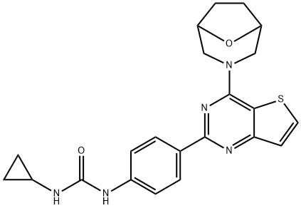 Urea, N-cyclopropyl-N'-[4-[4-(8-oxa-3-azabicyclo[3.2.1]oct-3-yl)thieno[3,2-d]pyrimidin-2-yl]phenyl]- Struktur