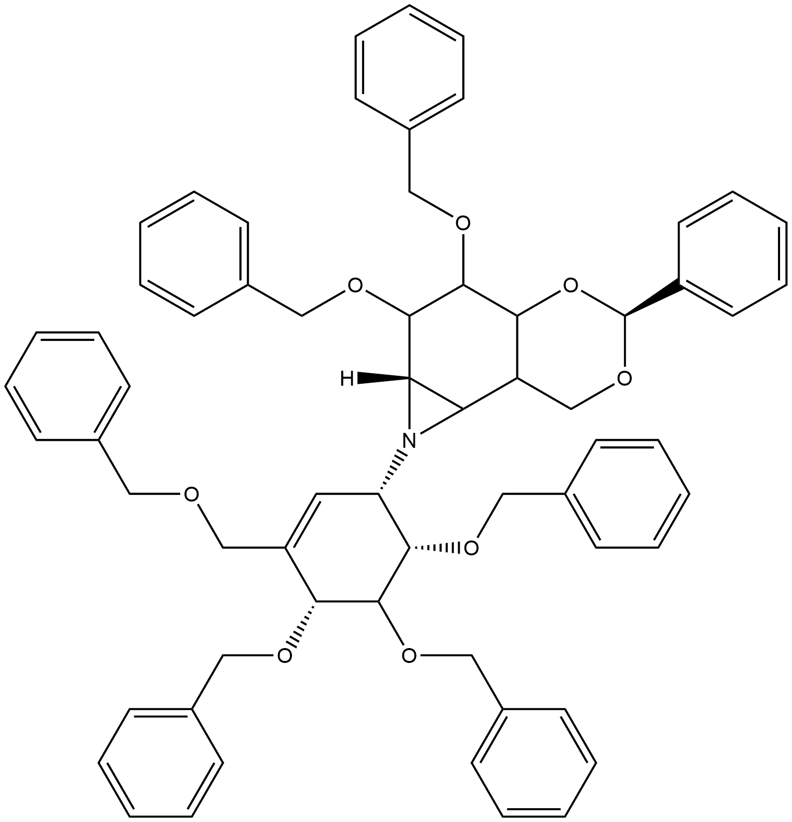 [1,3]Benzodioxino[5,6-b]azirine, octahydro-5-phenyl-2,3-bis(phenylmethoxy)-1-[4,5,6-tris(phenylmethoxy)-3-[(phenylmethoxy)methyl]-2-cyclohexen-1-yl]-, [1aS-[1(1R*,4S*,5R*,6R*),1aα,2β,3α,3aα,5β,7aβ,7bα]]- (9CI)