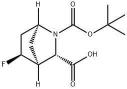 2-Azabicyclo[2.2.1]heptane-2,3-dicarboxylic acid, 5-fluoro-, 2-(1,1-dimethylethyl) ester, (1S,3S,4S,5S)- Struktur