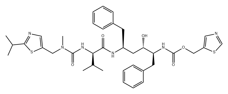 2,7,10,12-Tetraazatridecanoic acid, 4-hydroxy-12-methyl-9-(1-methylethyl)-13-[2-(1-methylethyl)-5-thiazolyl]-8,11-dioxo-3,6-bis(phenylmethyl)-, 5-thiazolylmethyl ester, (3S,4S,6S,9R)- Struktur