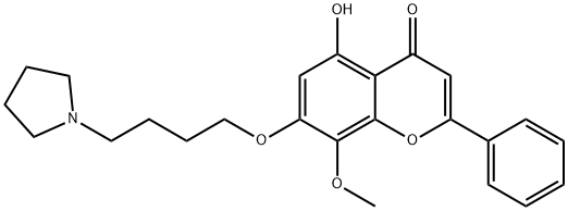 4H-1-Benzopyran-4-one, 5-hydroxy-8-methoxy-2-phenyl-7-[4-(1-pyrrolidinyl)butoxy]- Struktur