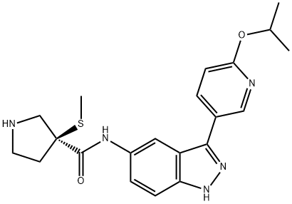 3-Pyrrolidinecarboxamide, N-[3-[6-(1-methylethoxy)-3-pyridinyl]-1H-indazol-5-yl]-3-(methylthio)-, (3S)- Struktur